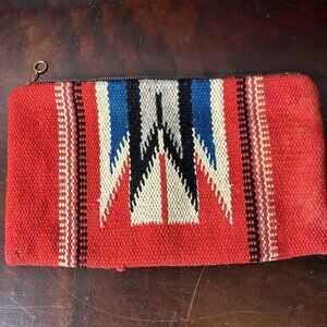 Vintage Red Chimayo Clutch Hand Bag Wool Woven Native American Lined